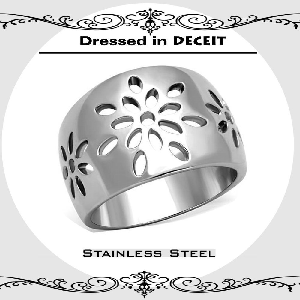 Floral Filigree Sculpted High Polished Stainless Steel Ring Size 5-6-7-8-9-10
